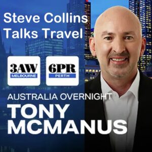 Radio show graphic with host and logos